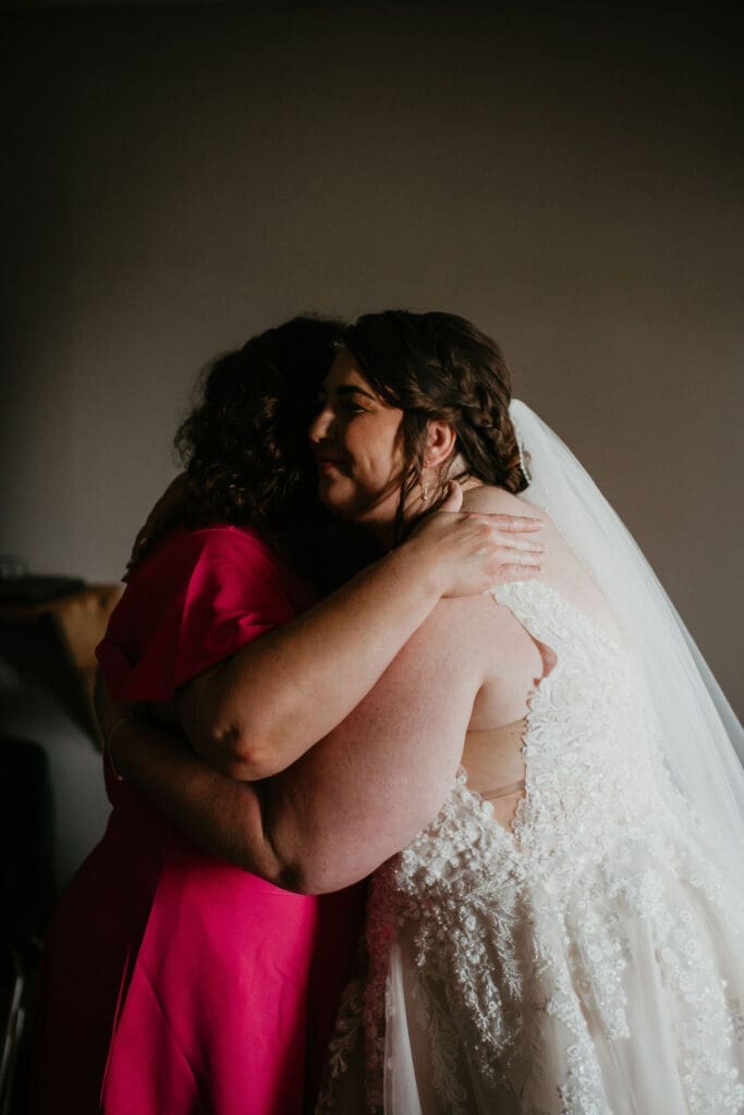 Bride smiling softly during wedding prep in Billings Montana
