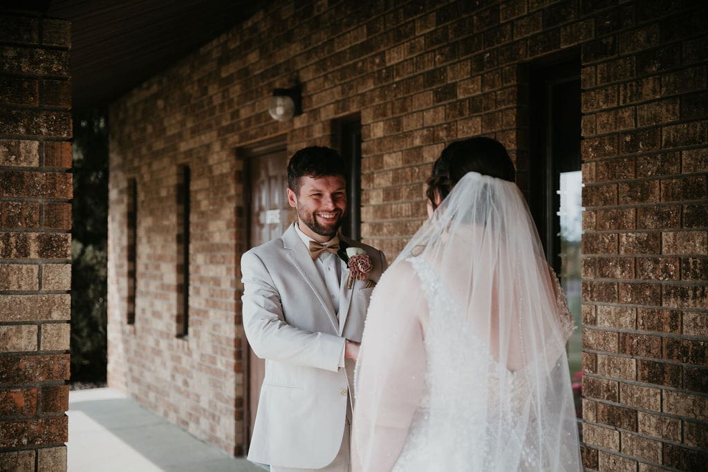 Emotional first look between bride and groom captured in Billings, MT