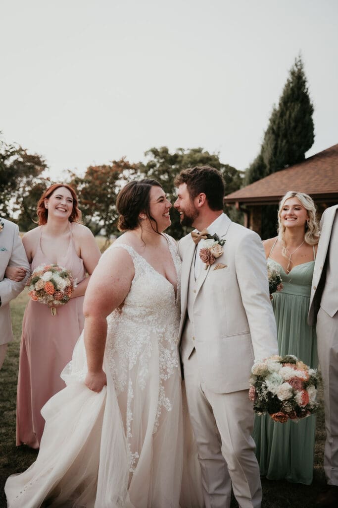 Bride and groom laughing together before ceremony in Billings MT