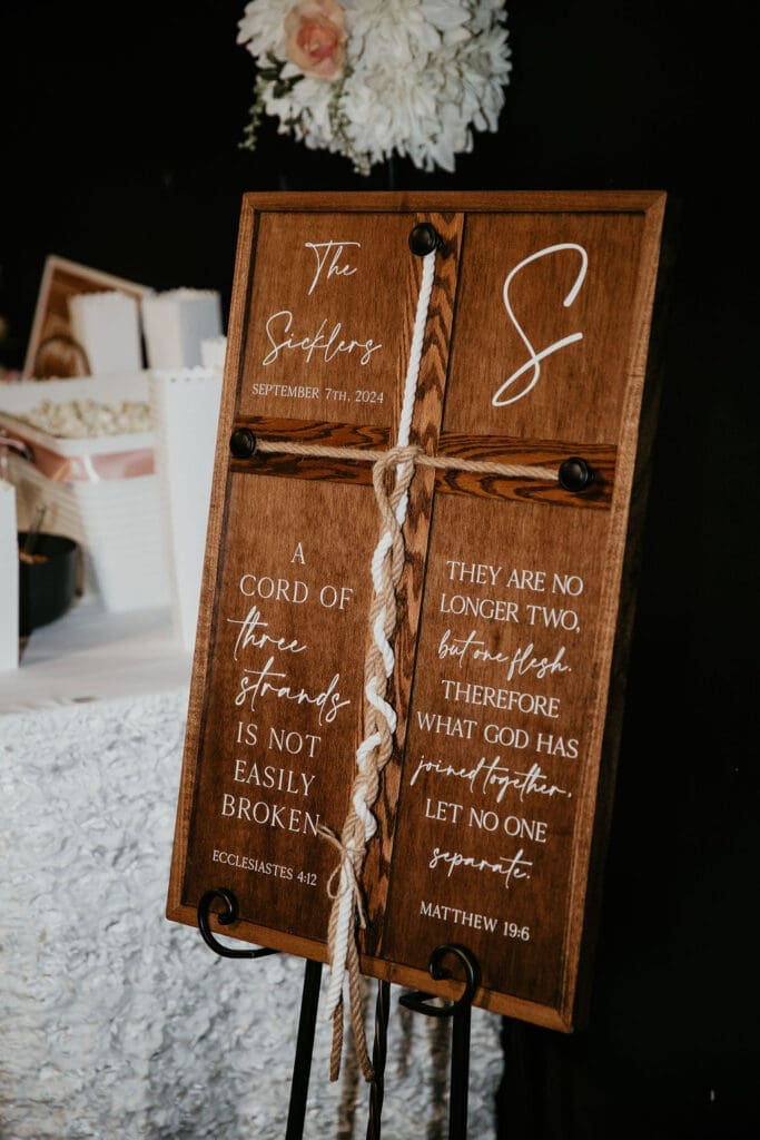 Custom wood signage and seating chart at Billings reception