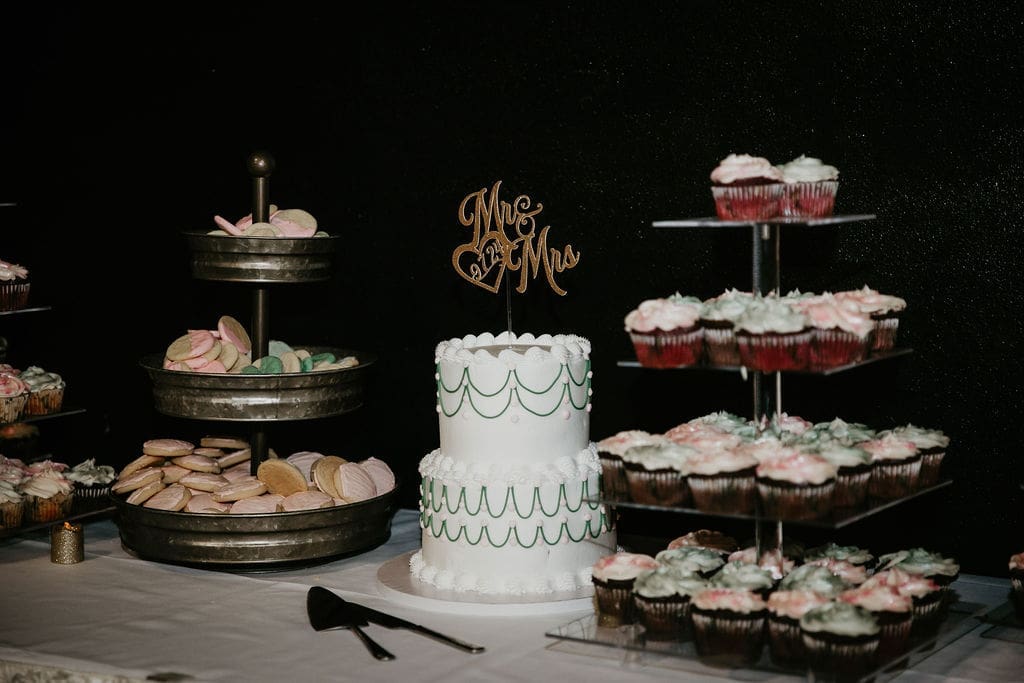 Mr and Mrs cake topper on vintage-style wedding cake in Billings