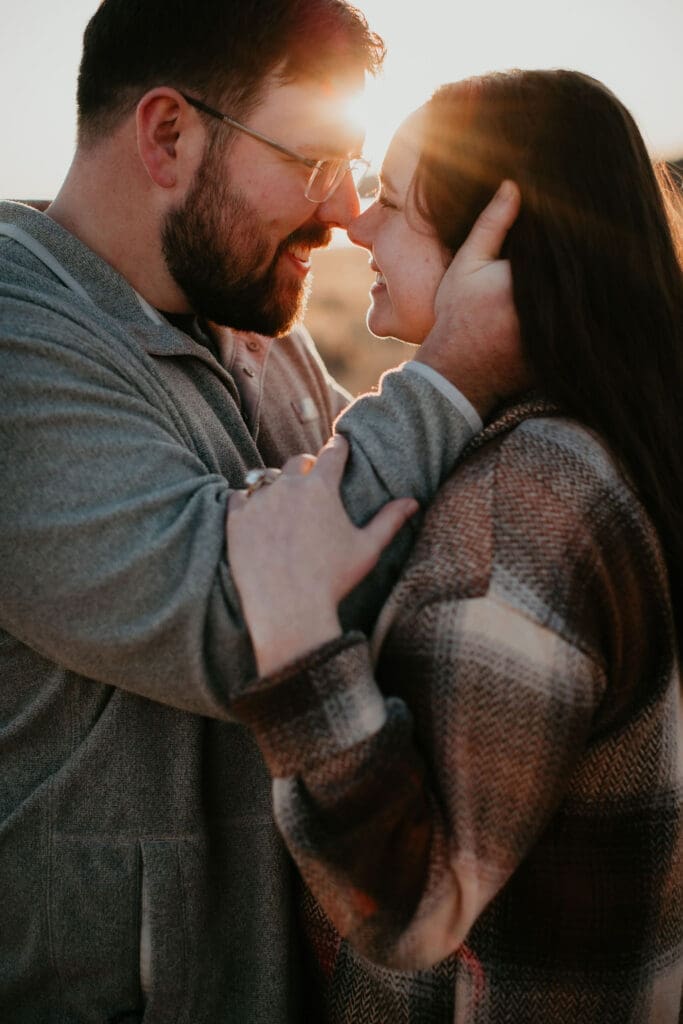 Romantic golden hour photo captured by local engagement photographer in Miles City.