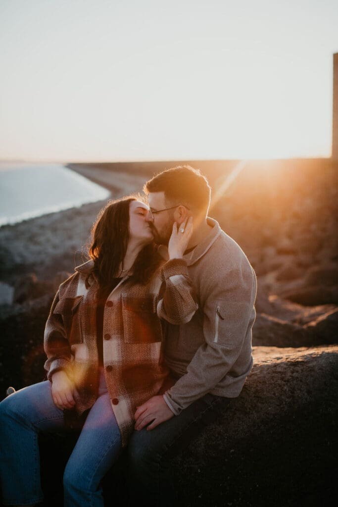 Warm, romantic engagement photo in the open prairie near Miles City, Montana.