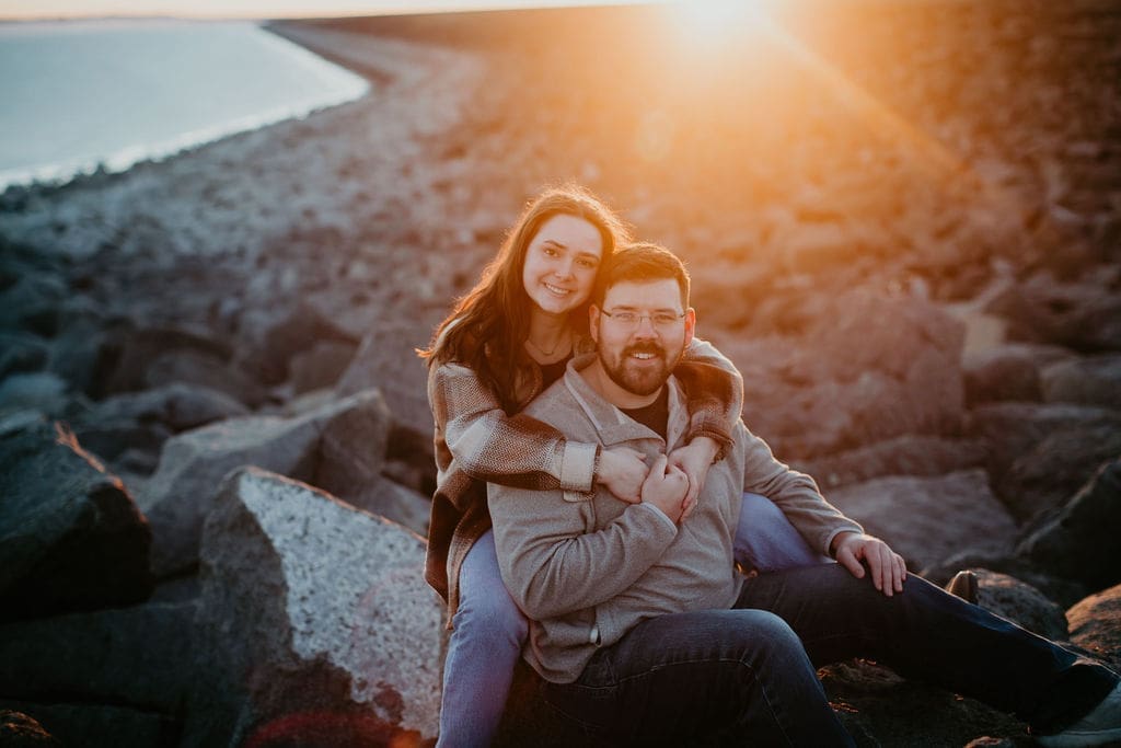 Genuine smiles and cozy fall layers captured by Miles City Montana engagement photographer.